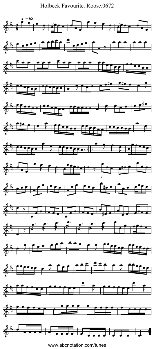 Holbeck Favourite. Roose.0672 - staff notation