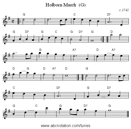 Holborn March  (G) - staff notation