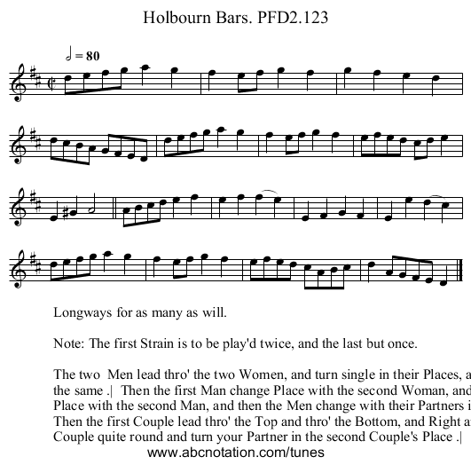 Holbourn Bars. PFD2.123 - staff notation