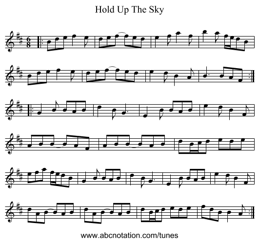 Hold Up The Sky - staff notation