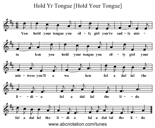 Hold Yr Tongue [Hold Your Tongue] - staff notation