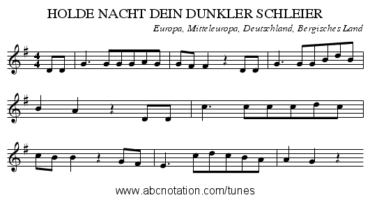 HOLDE NACHT DEIN DUNKLER SCHLEIER - staff notation