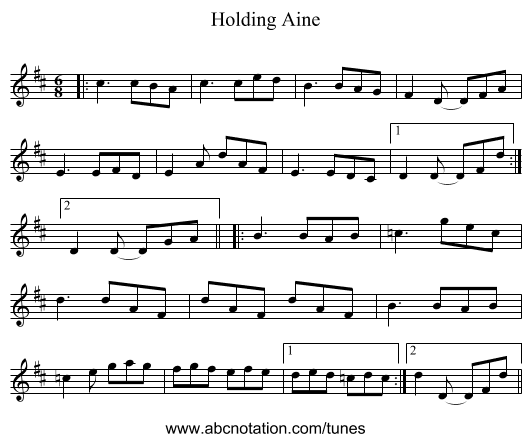 Holding Aine - staff notation