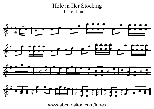 Hole in Her Stocking - staff notation