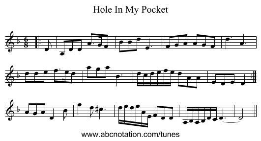 Hole In My Pocket - staff notation