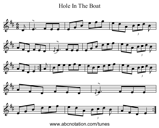 Hole In The Boat - staff notation