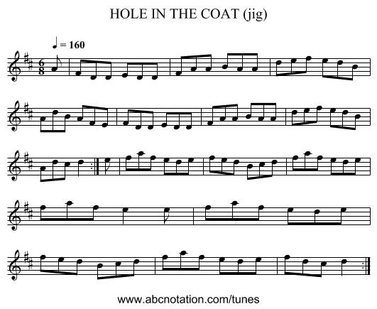 HOLE IN THE COAT (jig) - staff notation