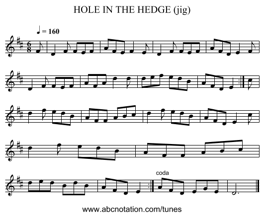 HOLE IN THE HEDGE (jig) - staff notation