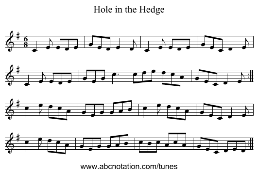 Hole in the Hedge - staff notation