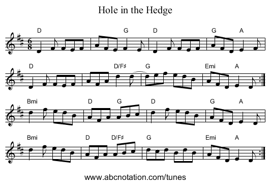 Hole in the Hedge - staff notation