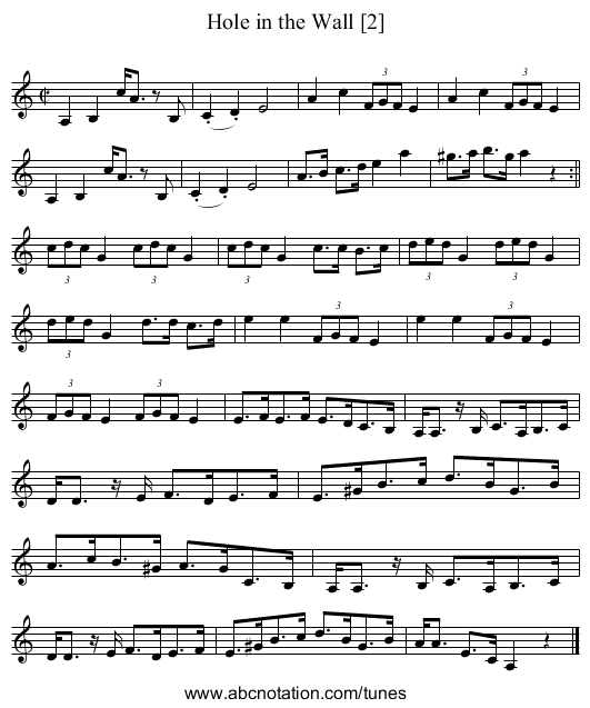 Hole in the Wall [2] - staff notation