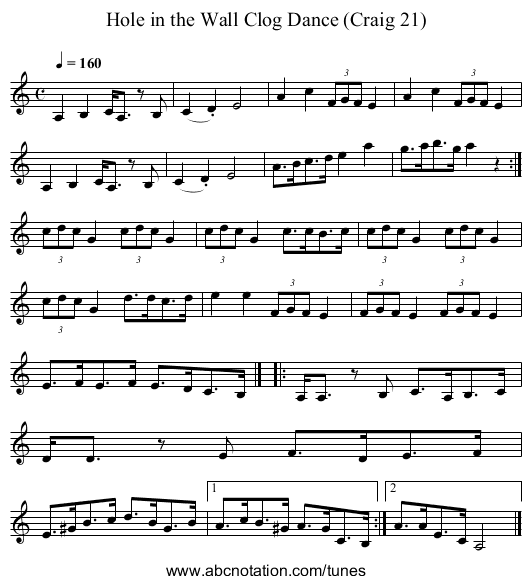 Hole in the Wall Clog Dance (Craig 21) - staff notation