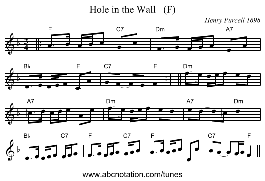 Hole in the Wall   (F) - staff notation