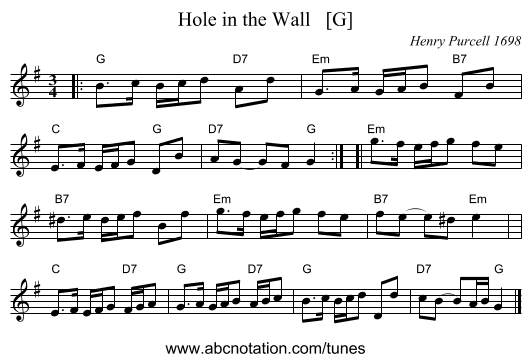 Hole in the Wall   [G] - staff notation