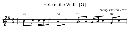 Hole in the Wall   [G] - staff notation