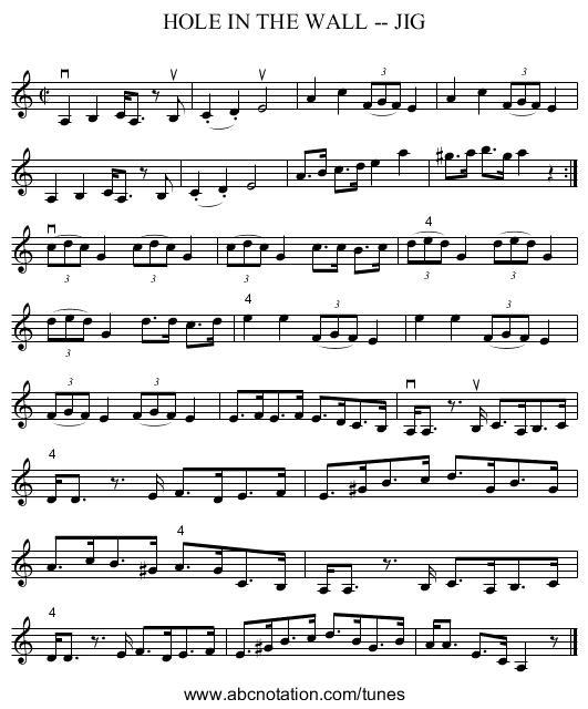 HOLE IN THE WALL -- JIG - staff notation