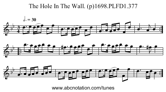 Hole In The Wall. (p)1698.PLFD1.377, The - staff notation
