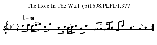 Hole In The Wall. (p)1698.PLFD1.377, The - staff notation