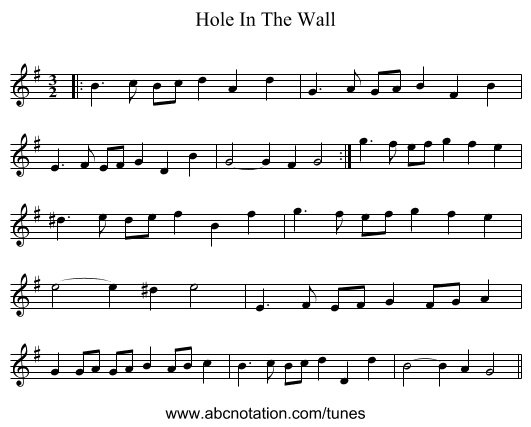 Hole In The Wall - staff notation