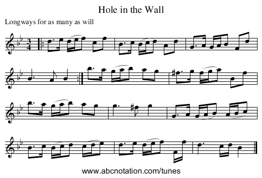 Hole in the Wall - staff notation