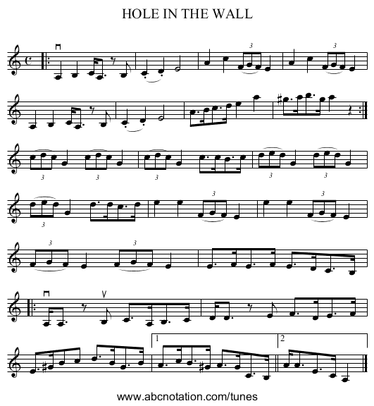 HOLE IN THE WALL - staff notation