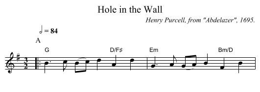 Hole in the Wall - staff notation