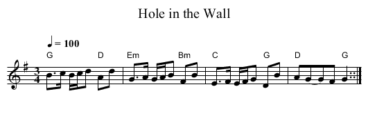 Hole in the Wall - staff notation