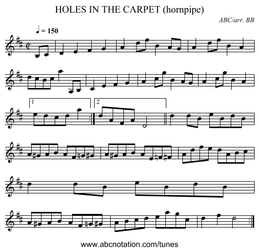 HOLES IN THE CARPET (hornpipe) - staff notation