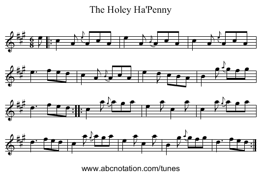 Holey Ha'Penny, The - staff notation