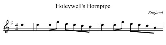 Holeywell's Hornpipe - staff notation