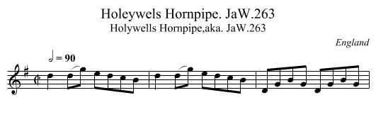 Holeywels Hornpipe. JaW.263 - staff notation