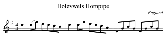 Holeywels Hornpipe - staff notation