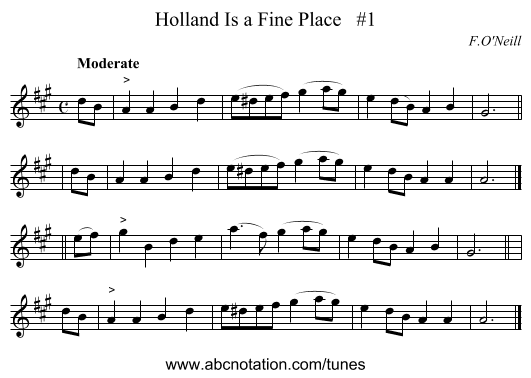 Holland Is a Fine Place   #1 - staff notation