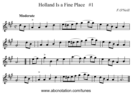 Holland Is a Fine Place   #1 - staff notation