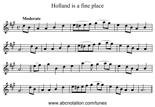 Holland is a fine place - staff notation