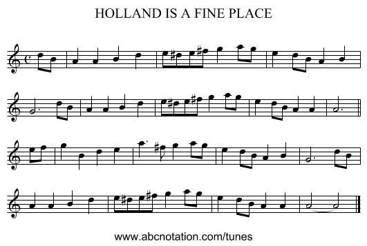 HOLLAND IS A FINE PLACE - staff notation