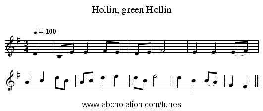 Hollin, green Hollin - staff notation