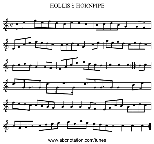 HOLLIS'S HORNPIPE - staff notation