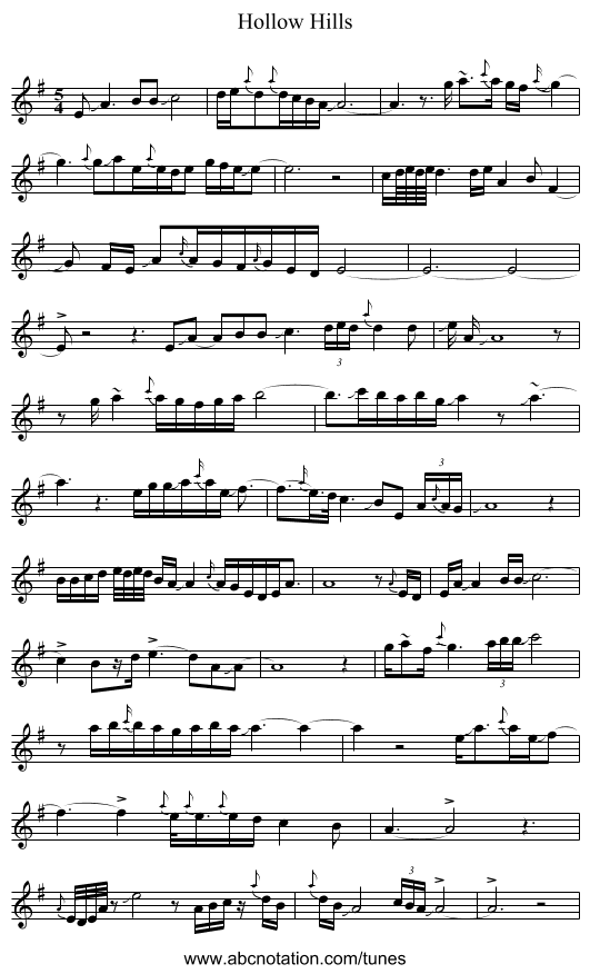 Hollow Hills - staff notation