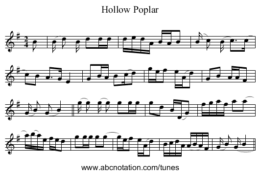 Hollow Poplar - staff notation