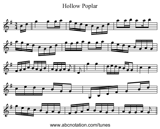 Hollow Poplar - staff notation