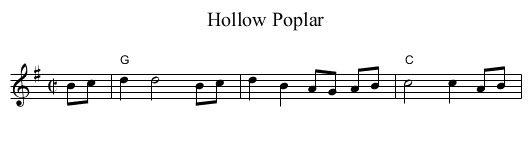 Hollow Poplar - staff notation