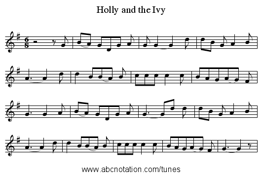Holly and the Ivy - staff notation
