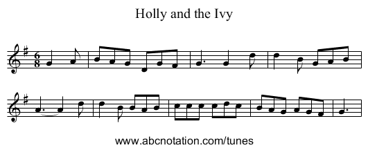 Holly and the Ivy - staff notation