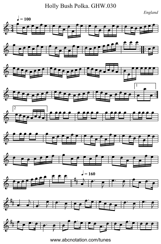 Holly Bush Polka. GHW.030 - staff notation