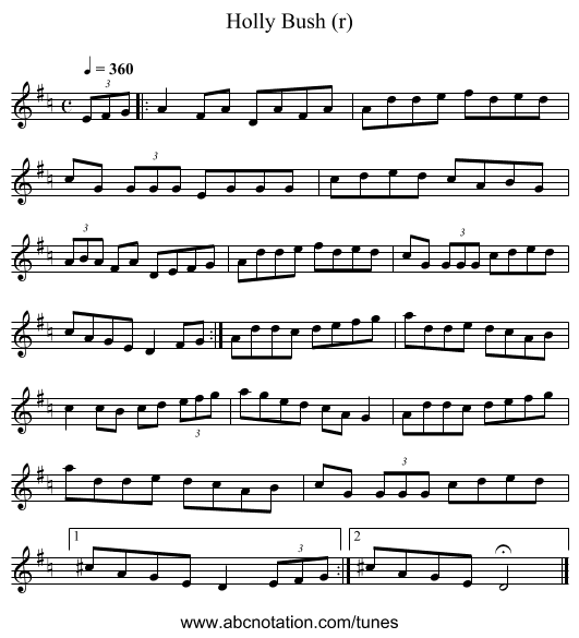 Holly Bush (r) - staff notation
