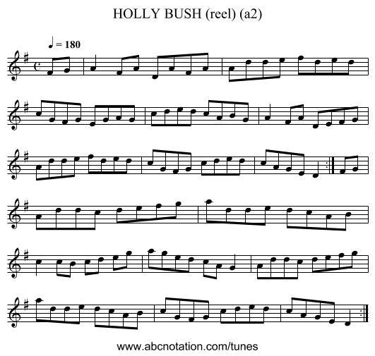 HOLLY BUSH (reel) (a2) - staff notation