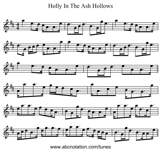 Holly In The Ash Hollows - staff notation