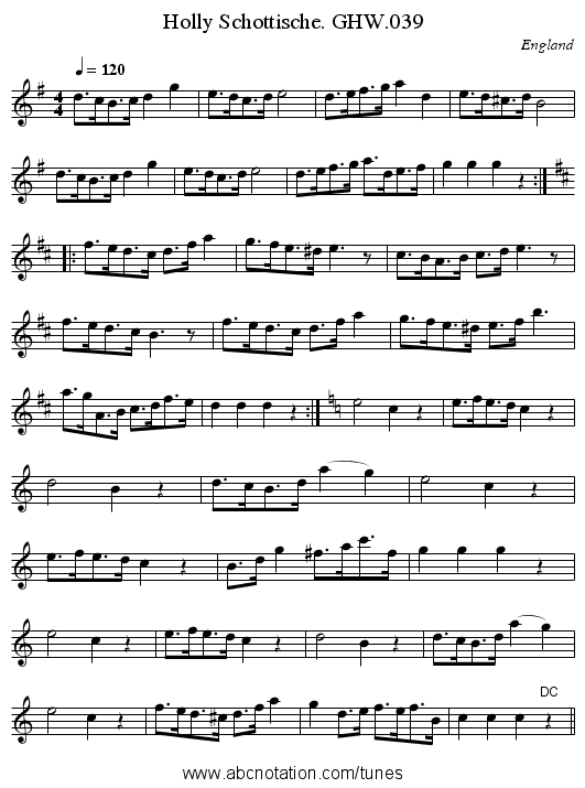 Holly Schottische. GHW.039 - staff notation