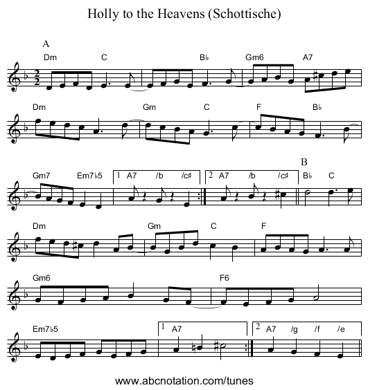 Holly to the Heavens (Schottische) - staff notation